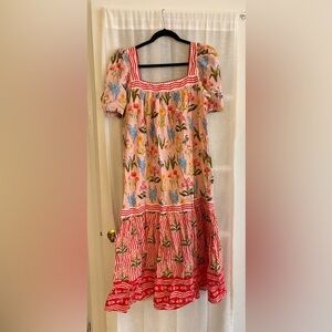 Printfresh Pink Floral Dress with Red Stripes NWT